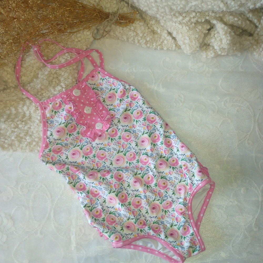 Floral Pink Kids One Piece Swimsuit
